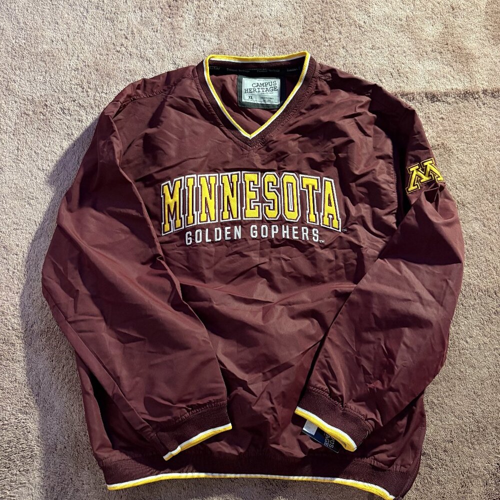 Campus Heritage Minnesota Golden Gophers Windshirt Maroon V-Neck Pullover XL NEW
